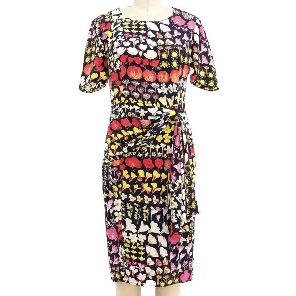 Valentino Miss V Botanical Floral‎ Silk Knee Length Dress Size 8 Vintage